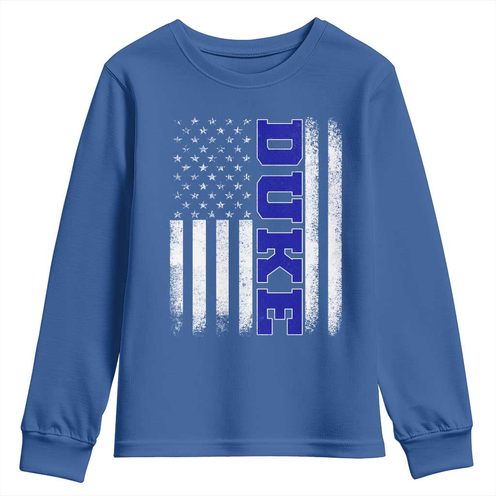 Vintage Duke Name American Flag Youth Sweatshirt Retro Sport Basketball Fans TS10 Royal Blue Print Your Wear