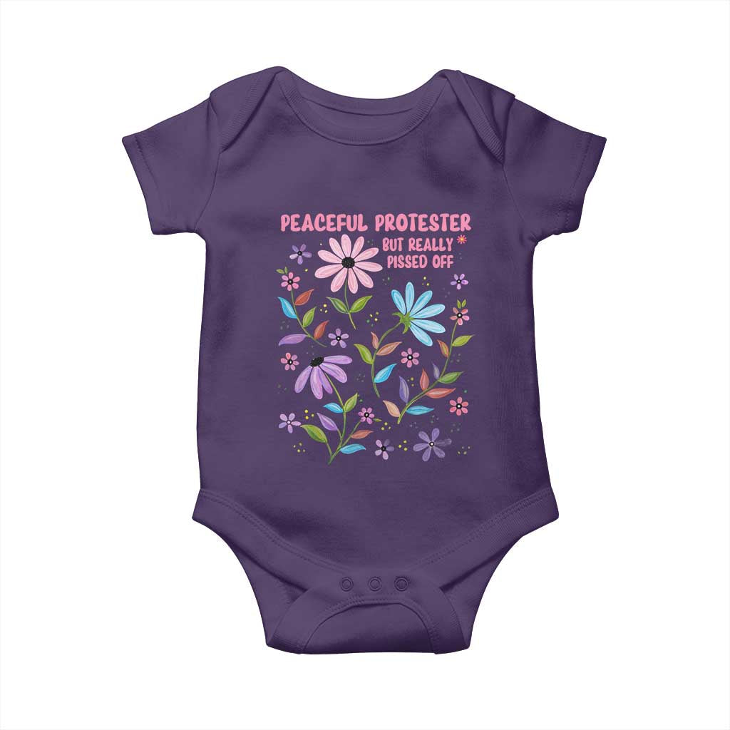 Feminist Protest Baby Onesie Peaceful But Pissed Off Floral Resist TS10 Purple Print Your Wear