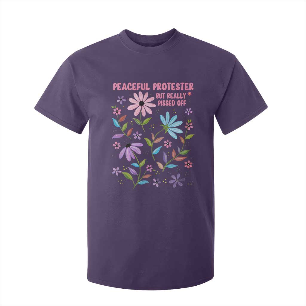 Feminist Protest T Shirt For Kid Peaceful But Pissed Off Floral Resist TS10 Purple Print Your Wear