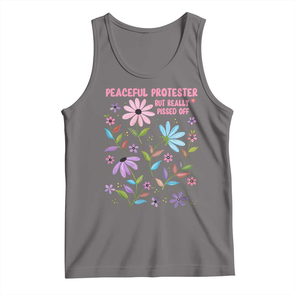Feminist Protest Tank Top Peaceful But Pissed Off Floral Resist TS10 Deep Heather Print Your Wear