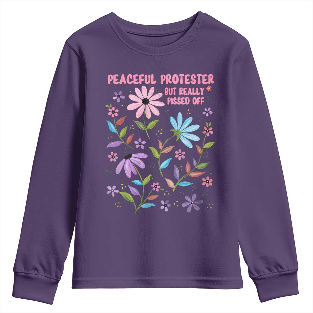 Feminist Protest Youth Sweatshirt Peaceful But Pissed Off Floral Resist TS10 Purple Print Your Wear