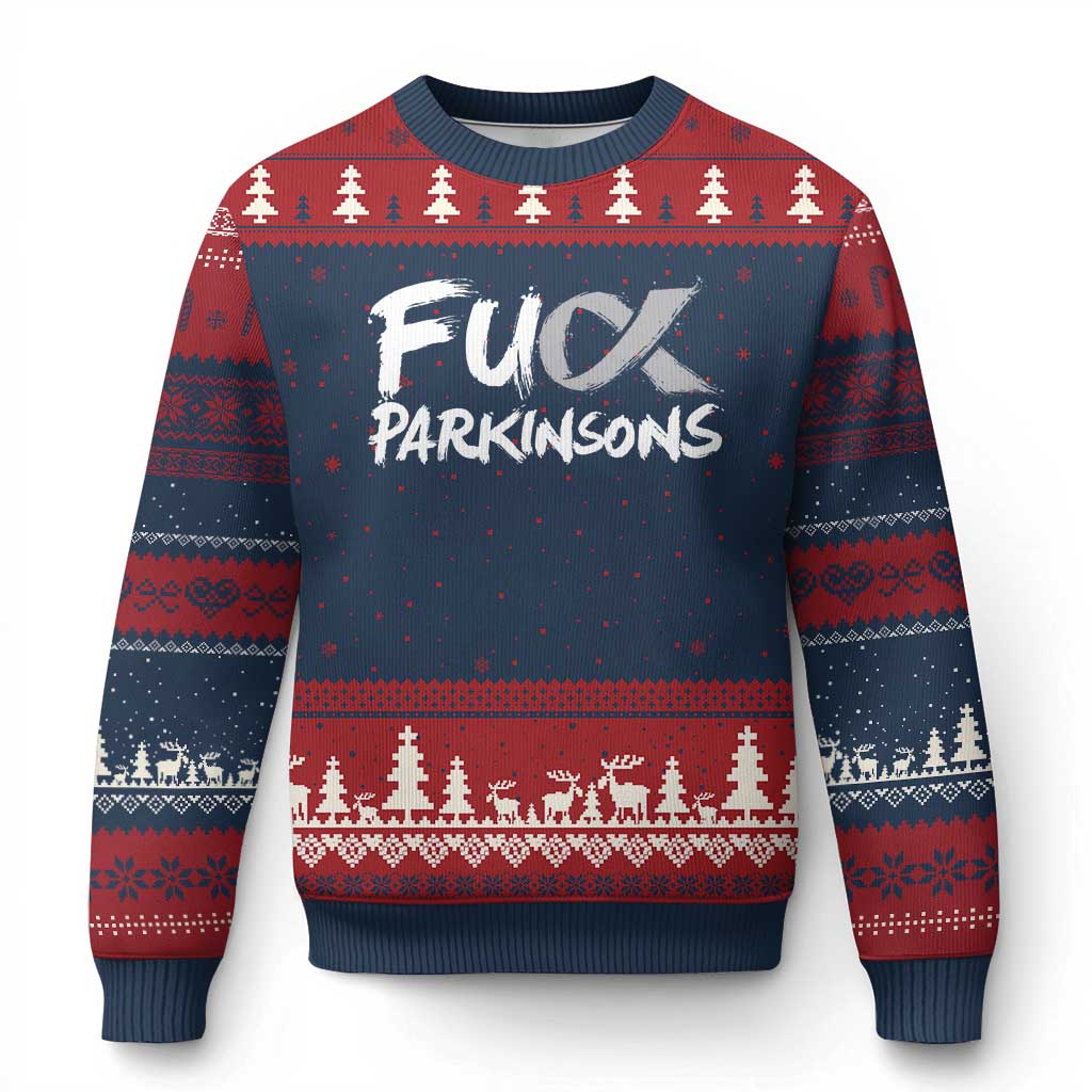Fuck Parkinsons Ugly Christmas Sweater Parkinsons Disease Awareness Month TS10 Navy Red Print Your Wear