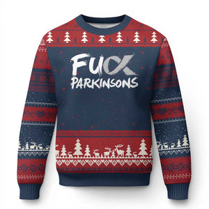 Fuck Parkinsons Ugly Christmas Sweater Parkinsons Disease Awareness Month TS10 Navy Red Print Your Wear