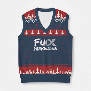 Fuck Parkinsons V-Neck Knit Sweater Vest Parkinsons Disease Awareness Month TS10 Navy Red Print Your Wear