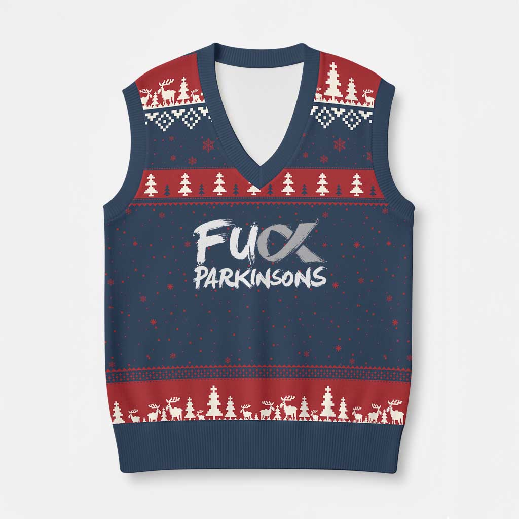 Fuck Parkinsons V-Neck Knit Sweater Vest Parkinsons Disease Awareness Month TS10 Navy Red Print Your Wear