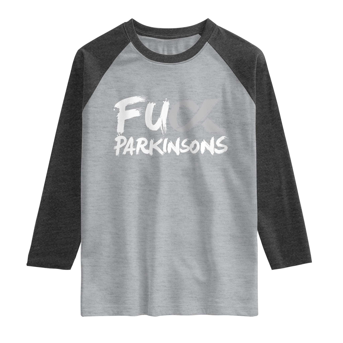 Fuck Parkinsons Raglan Shirt Parkinsons Disease Awareness Month TS10 Heather Gray Heather Charcoal Print Your Wear