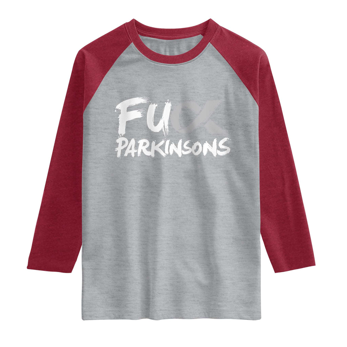 Fuck Parkinsons Raglan Shirt Parkinsons Disease Awareness Month TS10 Heather Gray Heather Red Print Your Wear