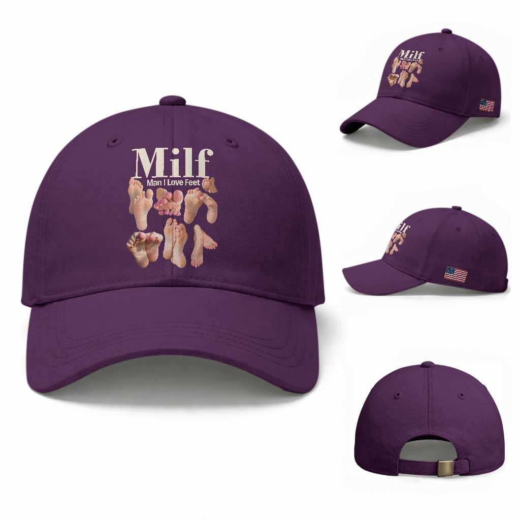 MILF Man I Love Feet Baseball Cap Funny Sexy Inappropriate Saying Quote TS10 Baseball Cap Universal Fit Purple Print Your Wear