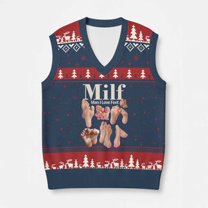 MILF Man I Love Feet V-Neck Knit Sweater Vest Funny Sexy Inappropriate Saying Quote TS10 Navy Red Print Your Wear