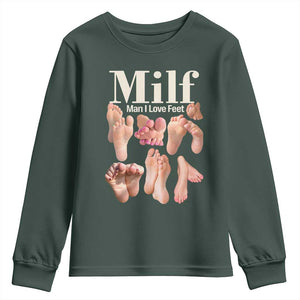MILF Man I Love Feet Youth Sweatshirt Funny Sexy Inappropriate Saying Quote TS10 Dark Forest Green Print Your Wear