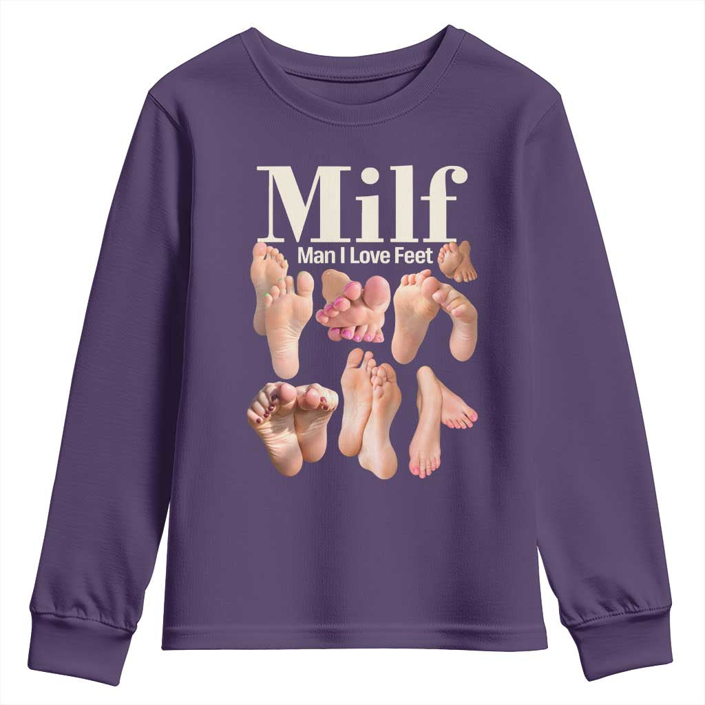 MILF Man I Love Feet Youth Sweatshirt Funny Sexy Inappropriate Saying Quote TS10 Purple Print Your Wear