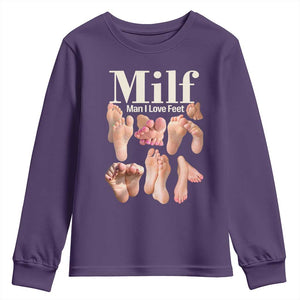 MILF Man I Love Feet Youth Sweatshirt Funny Sexy Inappropriate Saying Quote TS10 Purple Print Your Wear