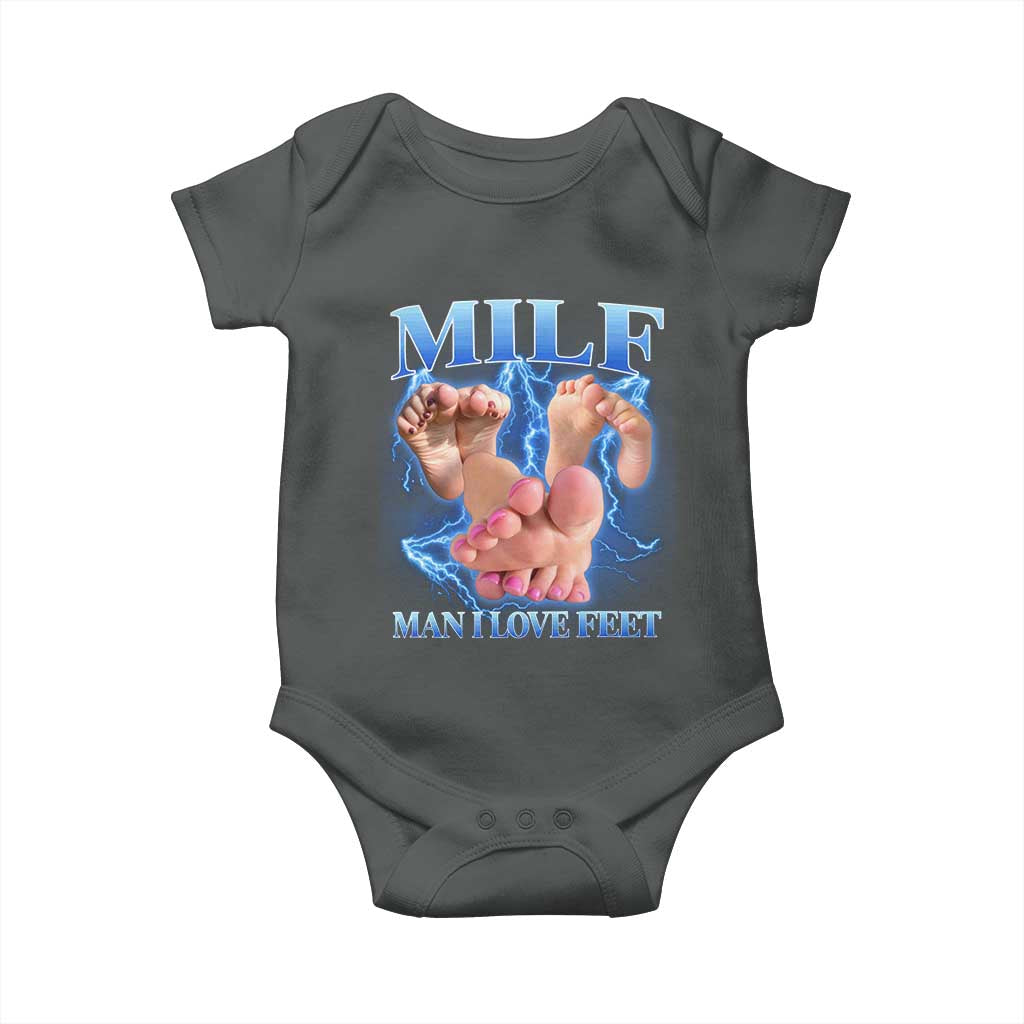 Inappropriate Adult Baby Onesie Vintage Bootleg MILF Man I Love Feet TS10 Dark Heather Print Your Wear