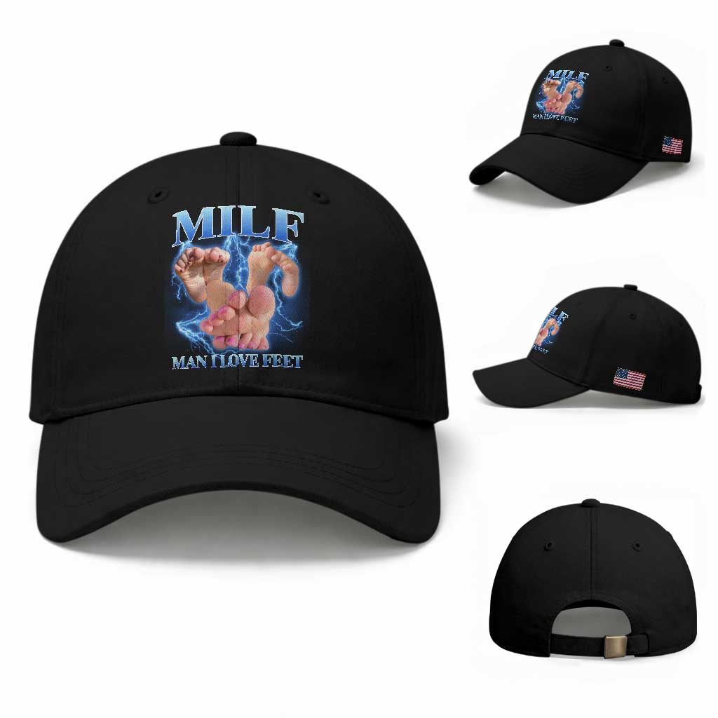 Inappropriate Adult Baseball Cap Vintage Bootleg MILF Man I Love Feet TS10 Baseball Cap Universal Fit Black Print Your Wear