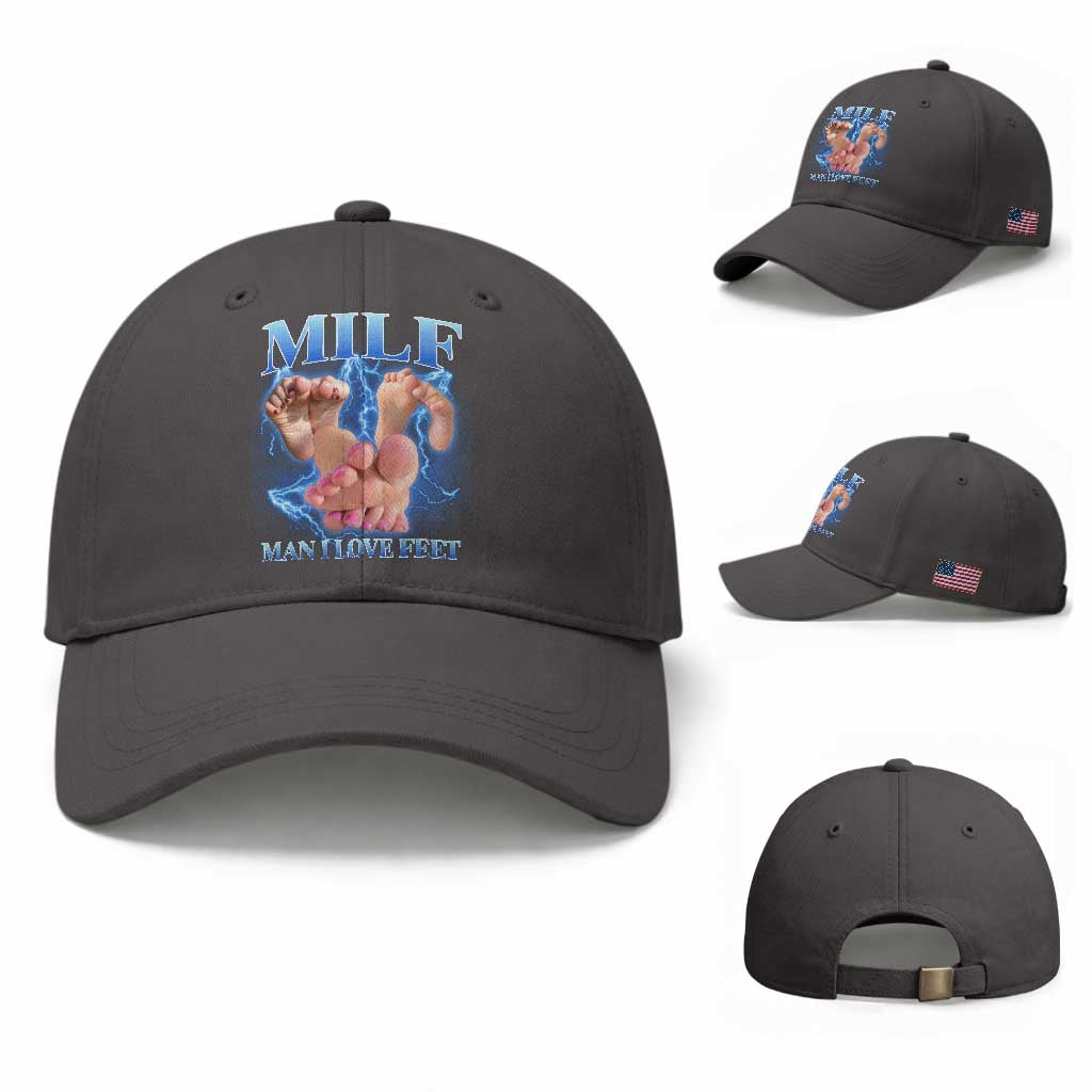 Inappropriate Adult Baseball Cap Vintage Bootleg MILF Man I Love Feet TS10 Baseball Cap Universal Fit Dark Gray Print Your Wear