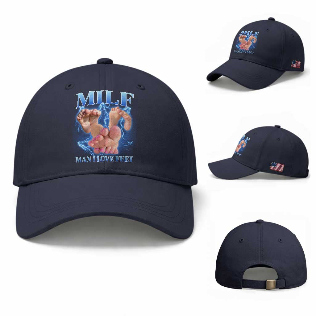 Inappropriate Adult Baseball Cap Vintage Bootleg MILF Man I Love Feet TS10 Baseball Cap Universal Fit Navy Print Your Wear