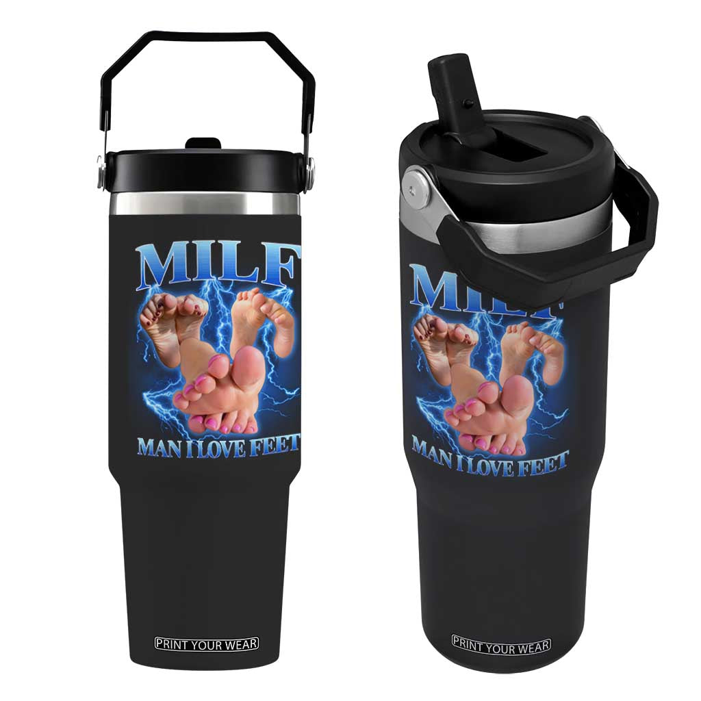 Inappropriate Adult Flip Straw Tumbler Vintage Bootleg MILF Man I Love Feet TS10 One Size: 30 oz Black Print Your Wear