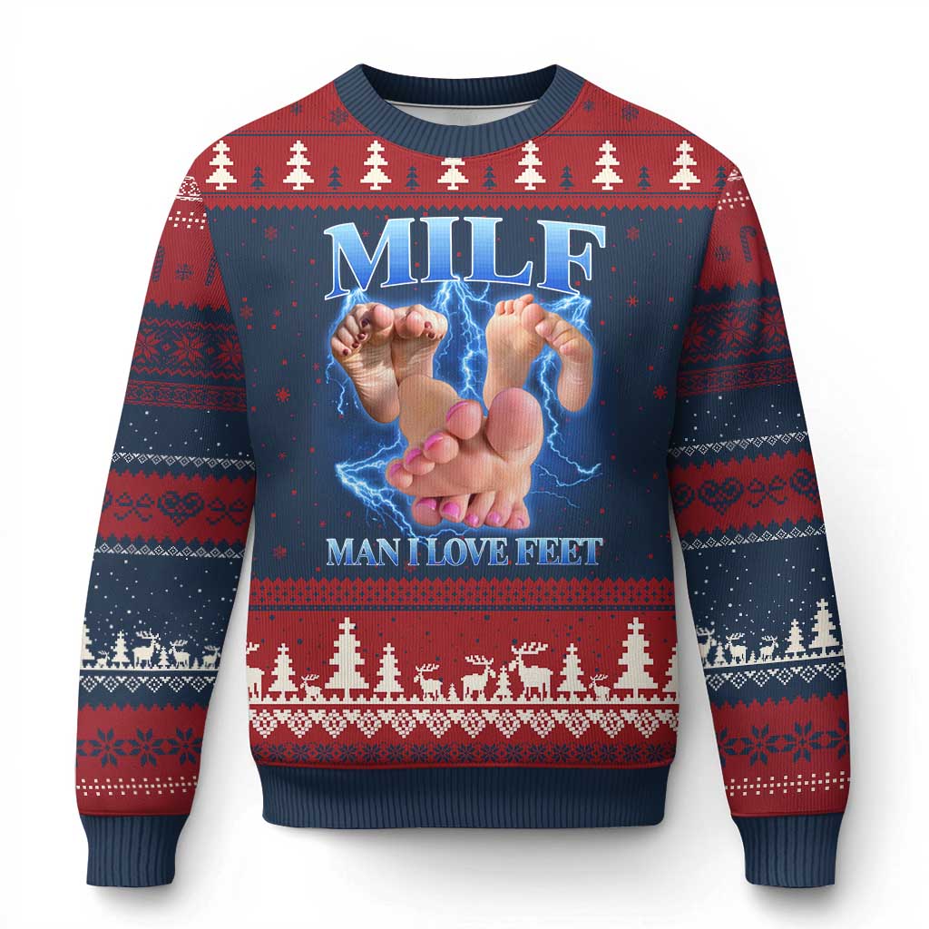 Inappropriate Adult Ugly Christmas Sweater Vintage Bootleg MILF Man I Love Feet TS10 Navy Red Print Your Wear
