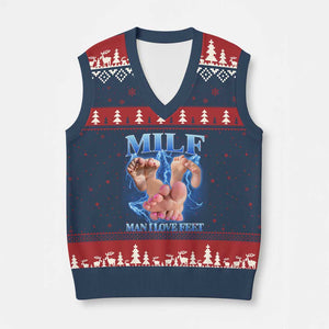 Inappropriate Adult V-Neck Knit Sweater Vest Vintage Bootleg MILF Man I Love Feet TS10 Navy Red Print Your Wear