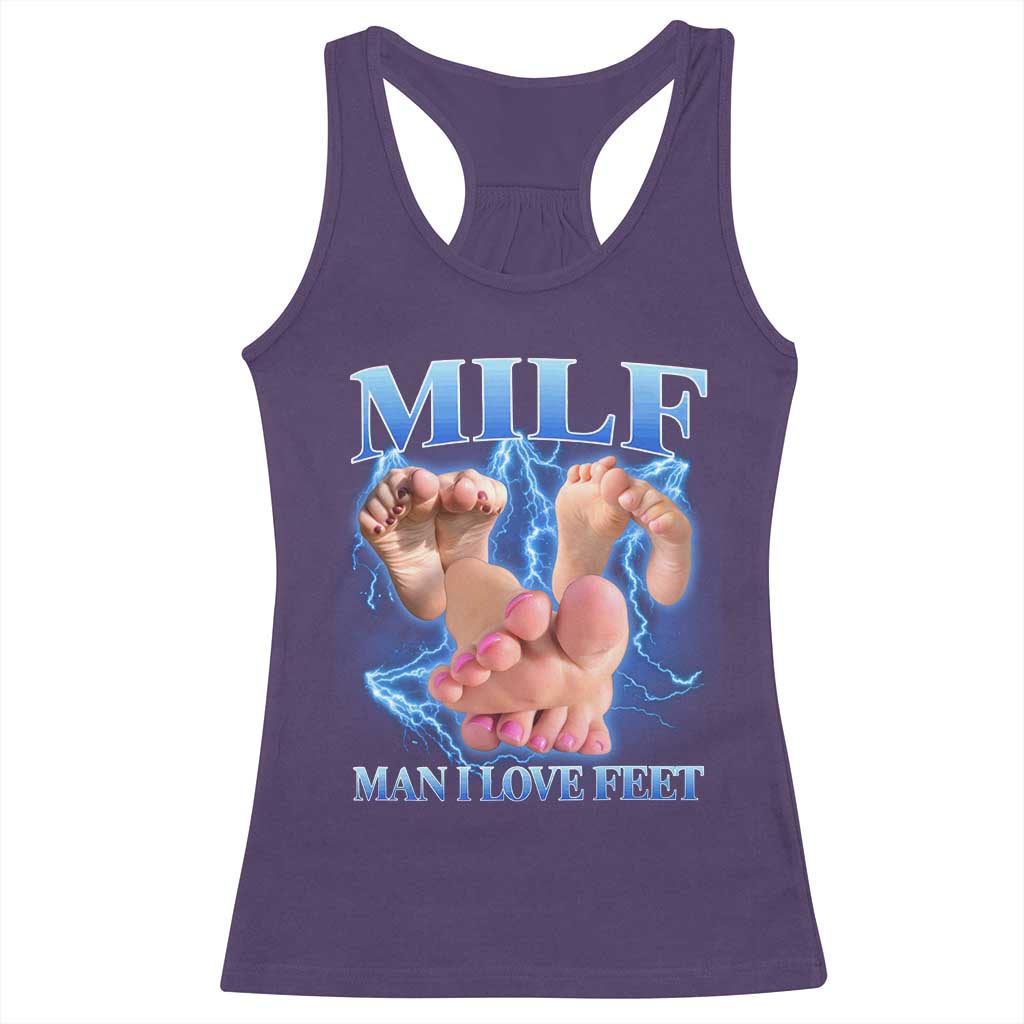 Inappropriate Adult Racerback Tank Top Vintage Bootleg MILF Man I Love Feet TS10 Purple Print Your Wear