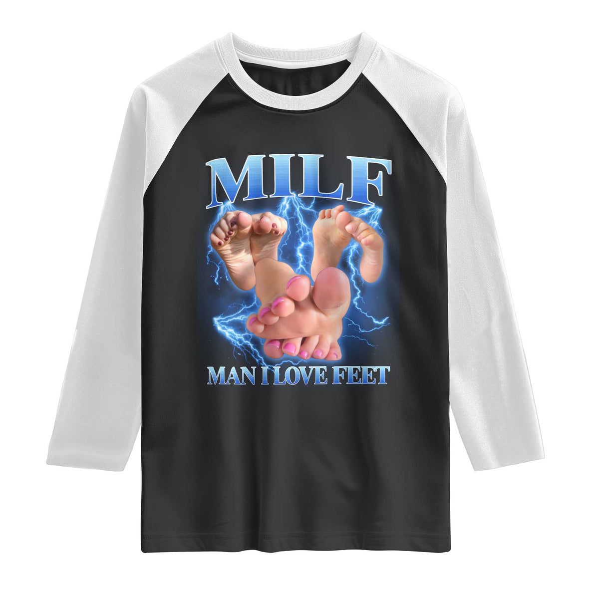Inappropriate Adult Raglan Shirt Vintage Bootleg MILF Man I Love Feet TS10 Black White Print Your Wear