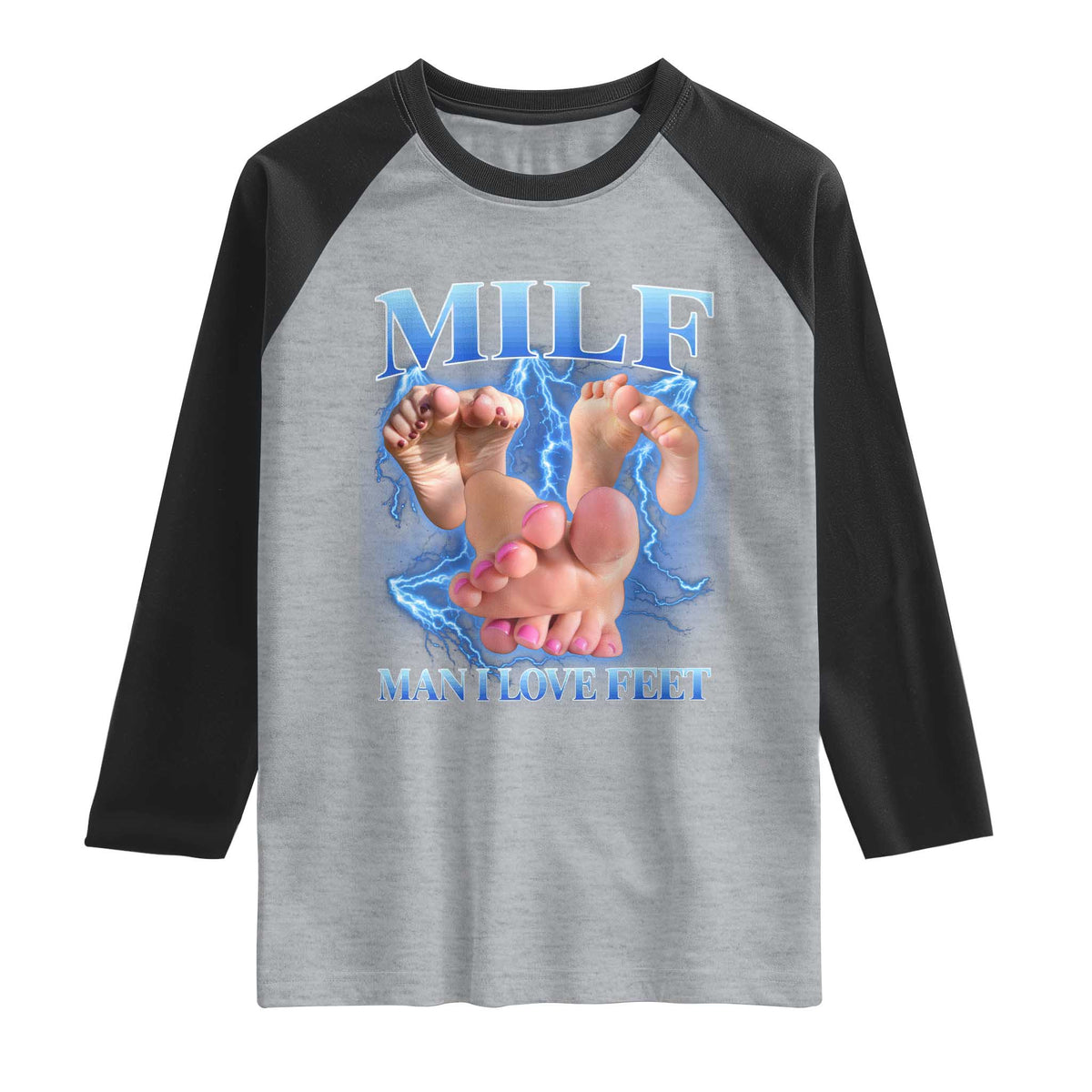 Inappropriate Adult Raglan Shirt Vintage Bootleg MILF Man I Love Feet TS10 Heather Gray Black Print Your Wear