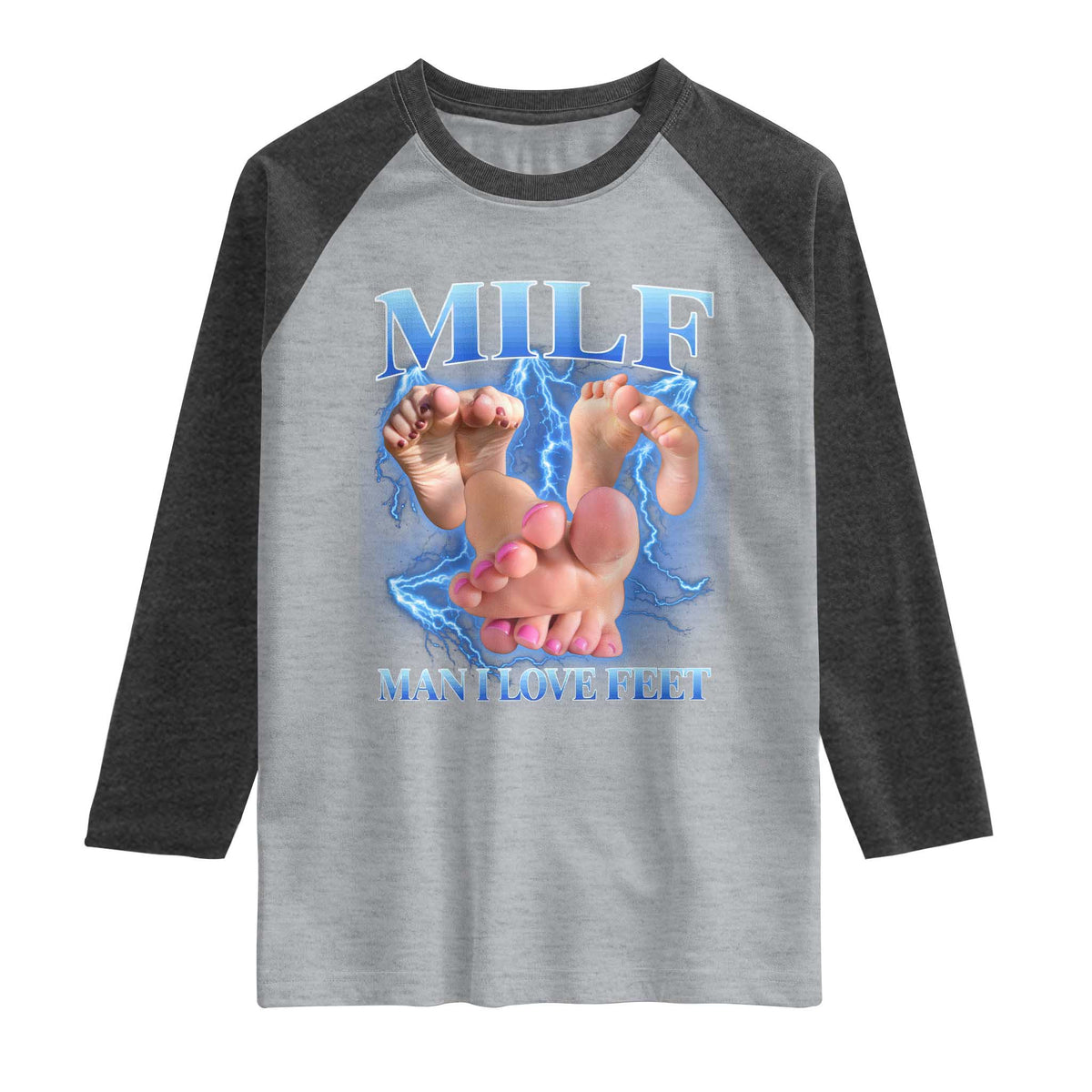 Inappropriate Adult Raglan Shirt Vintage Bootleg MILF Man I Love Feet TS10 Heather Gray Heather Charcoal Print Your Wear