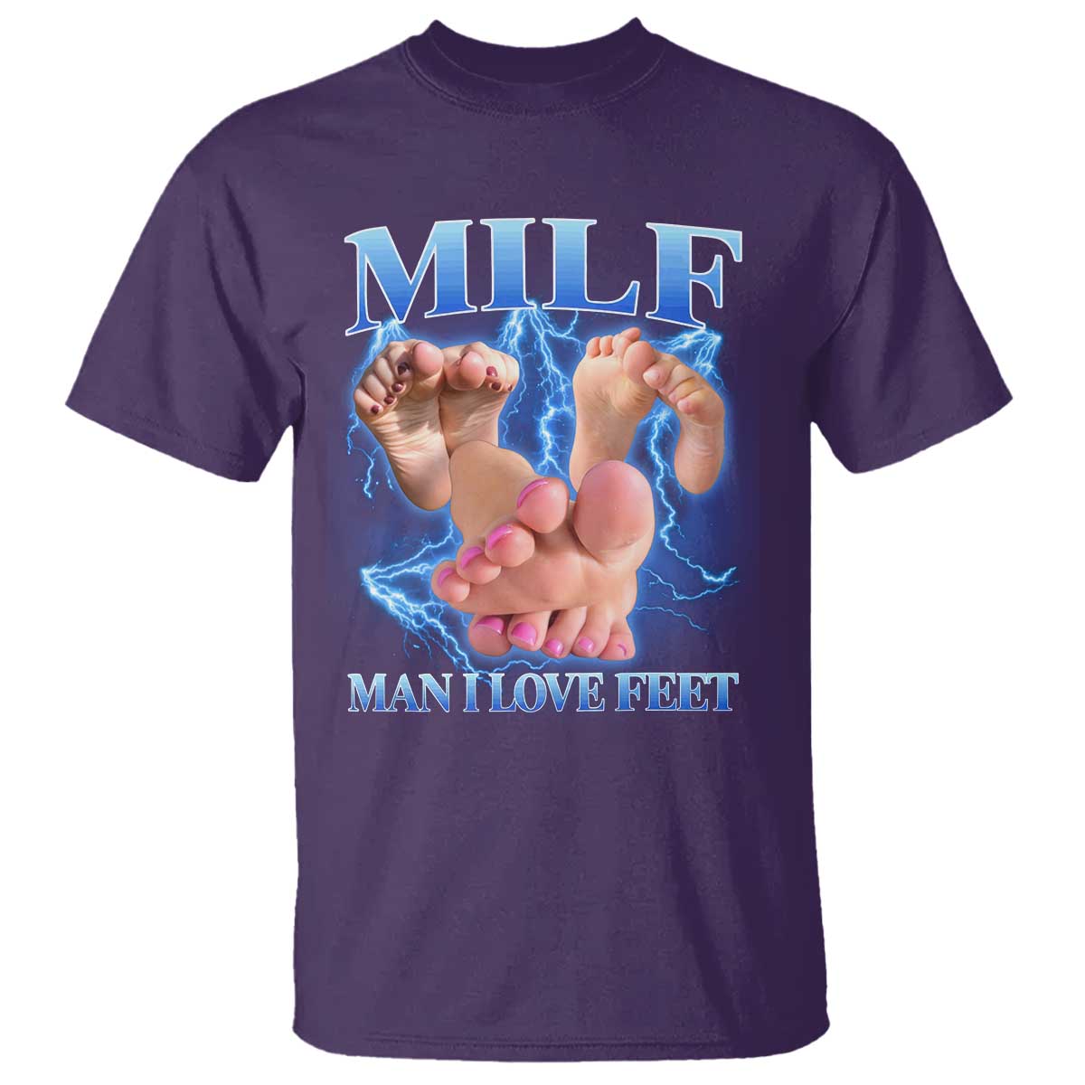 Inappropriate Adult T Shirt Vintage Bootleg MILF Man I Love Feet TS10 Purple Print Your Wear