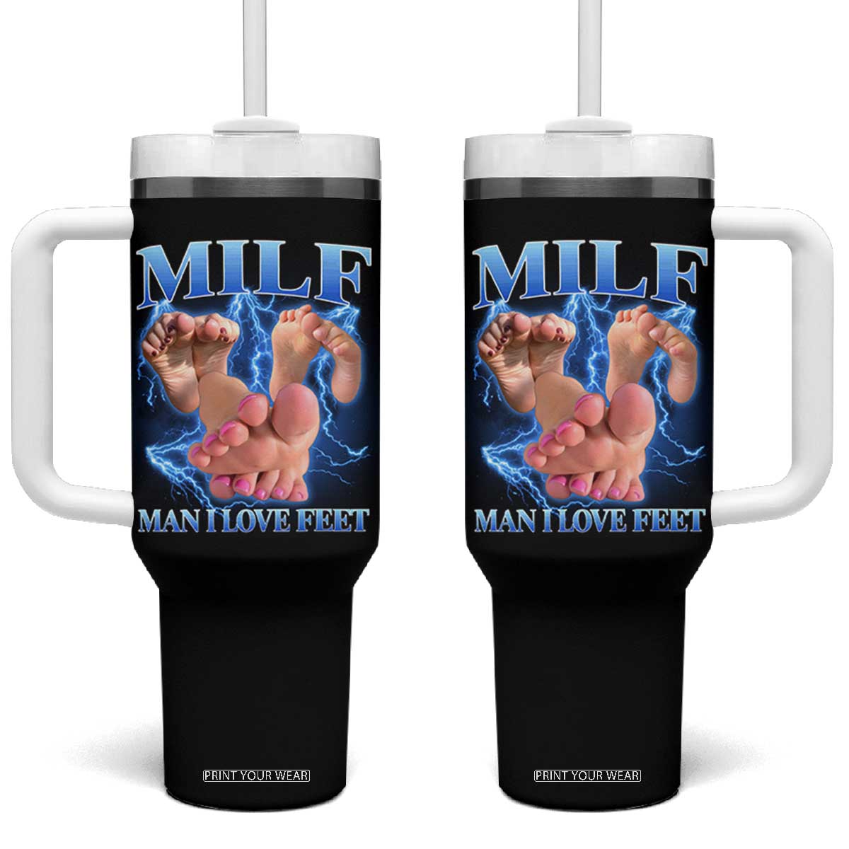 Inappropriate Adult Tumbler With Handle Vintage Bootleg MILF Man I Love Feet TS10 One Size: 40 oz Black Print Your Wear