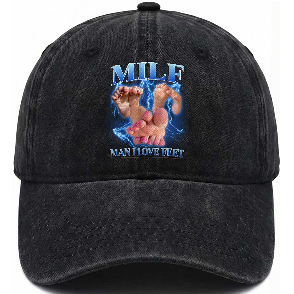 Inappropriate Adult Washed Cotton Baseball Cap Vintage Bootleg MILF Man I Love Feet TS10 Print Your Wear