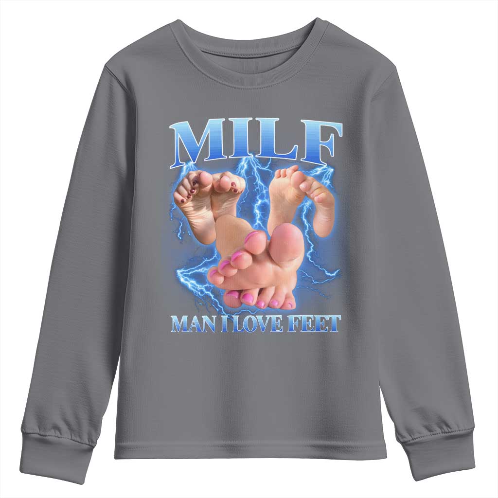Inappropriate Adult Youth Sweatshirt Vintage Bootleg MILF Man I Love Feet TS10 Charcoal Print Your Wear
