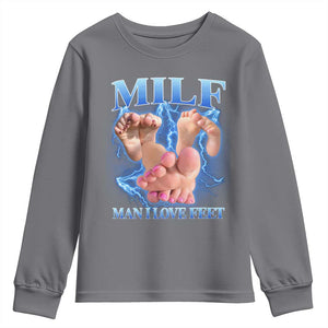 Inappropriate Adult Youth Sweatshirt Vintage Bootleg MILF Man I Love Feet TS10 Charcoal Print Your Wear