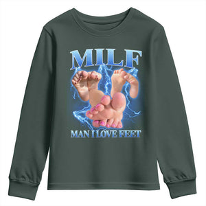 Inappropriate Adult Youth Sweatshirt Vintage Bootleg MILF Man I Love Feet TS10 Dark Forest Green Print Your Wear