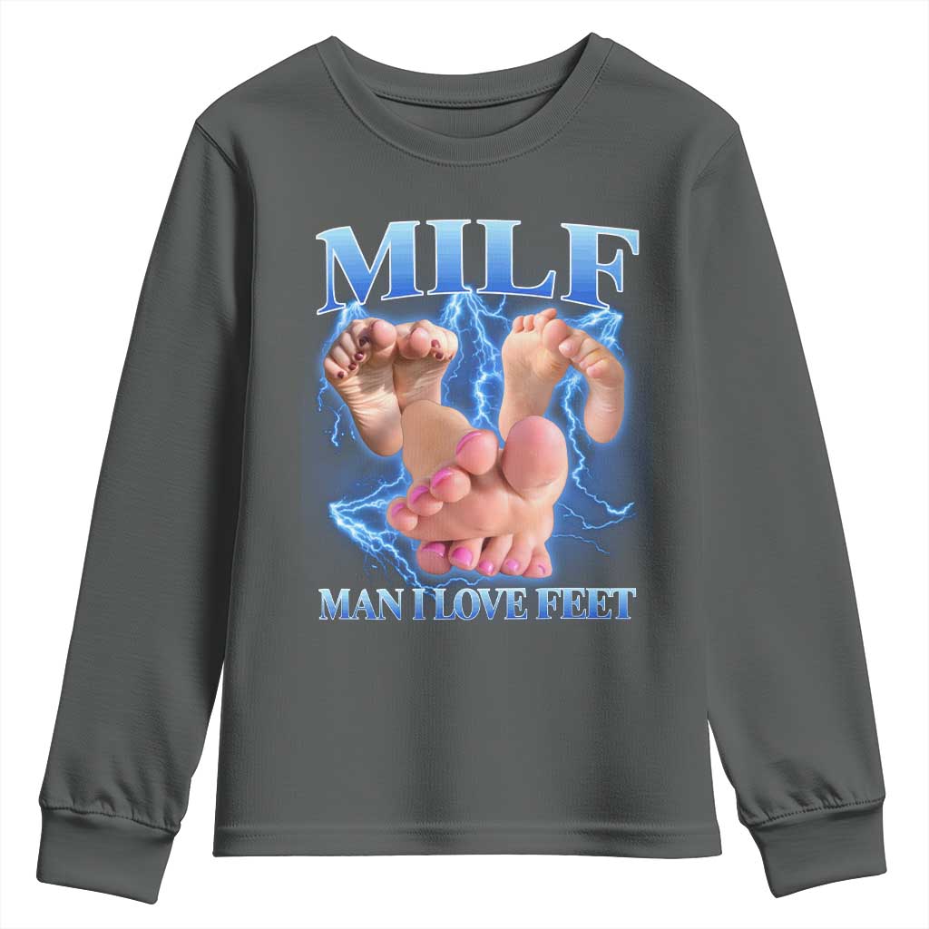 Inappropriate Adult Youth Sweatshirt Vintage Bootleg MILF Man I Love Feet TS10 Dark Heather Print Your Wear