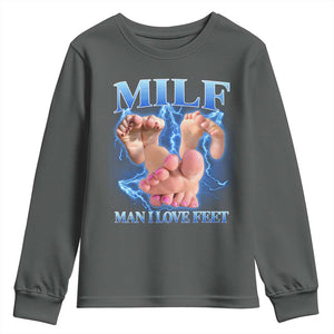 Inappropriate Adult Youth Sweatshirt Vintage Bootleg MILF Man I Love Feet TS10 Dark Heather Print Your Wear