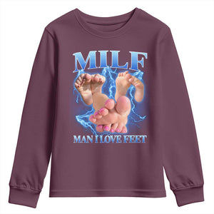 Inappropriate Adult Youth Sweatshirt Vintage Bootleg MILF Man I Love Feet TS10 Maroon Print Your Wear