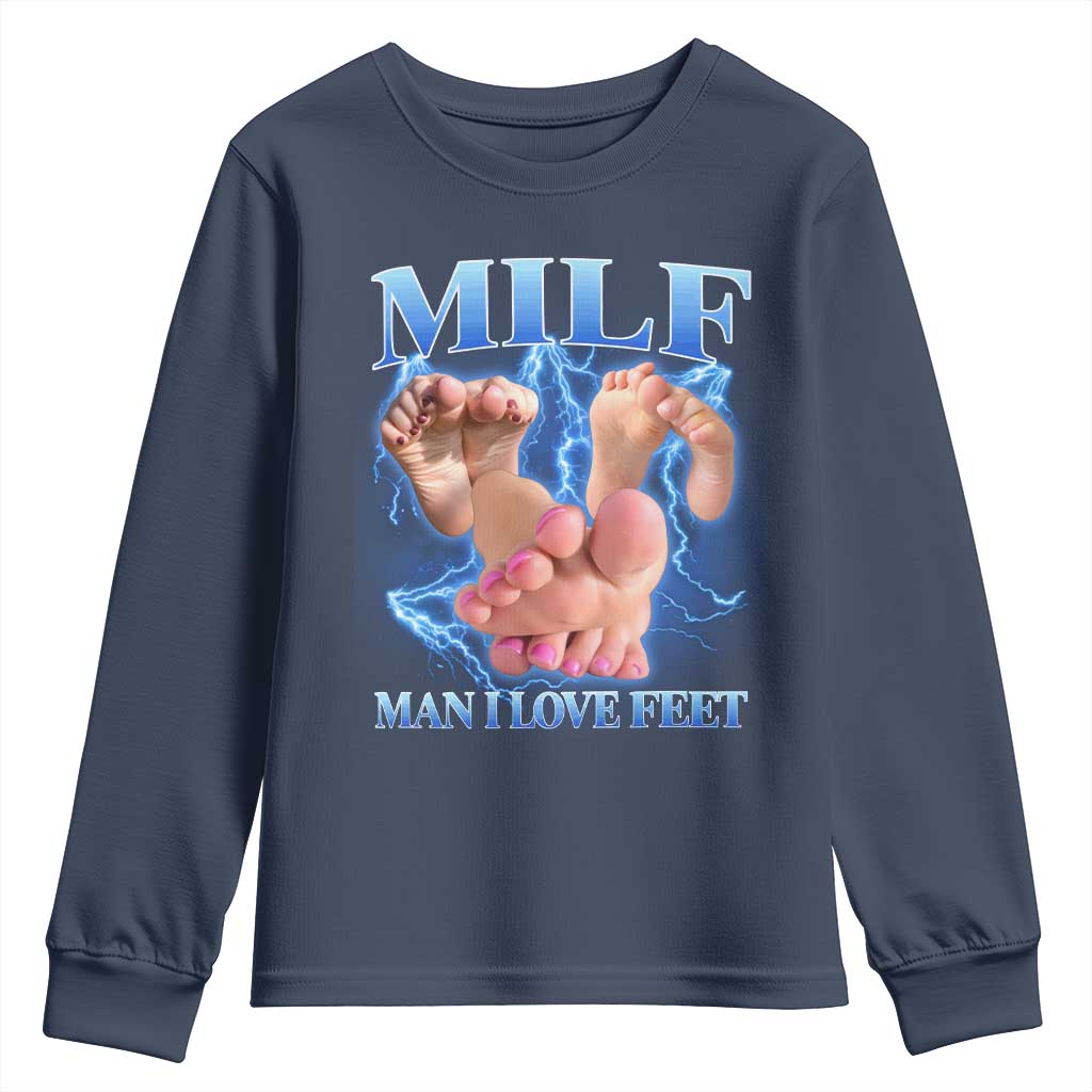 Inappropriate Adult Youth Sweatshirt Vintage Bootleg MILF Man I Love Feet TS10 Navy Print Your Wear