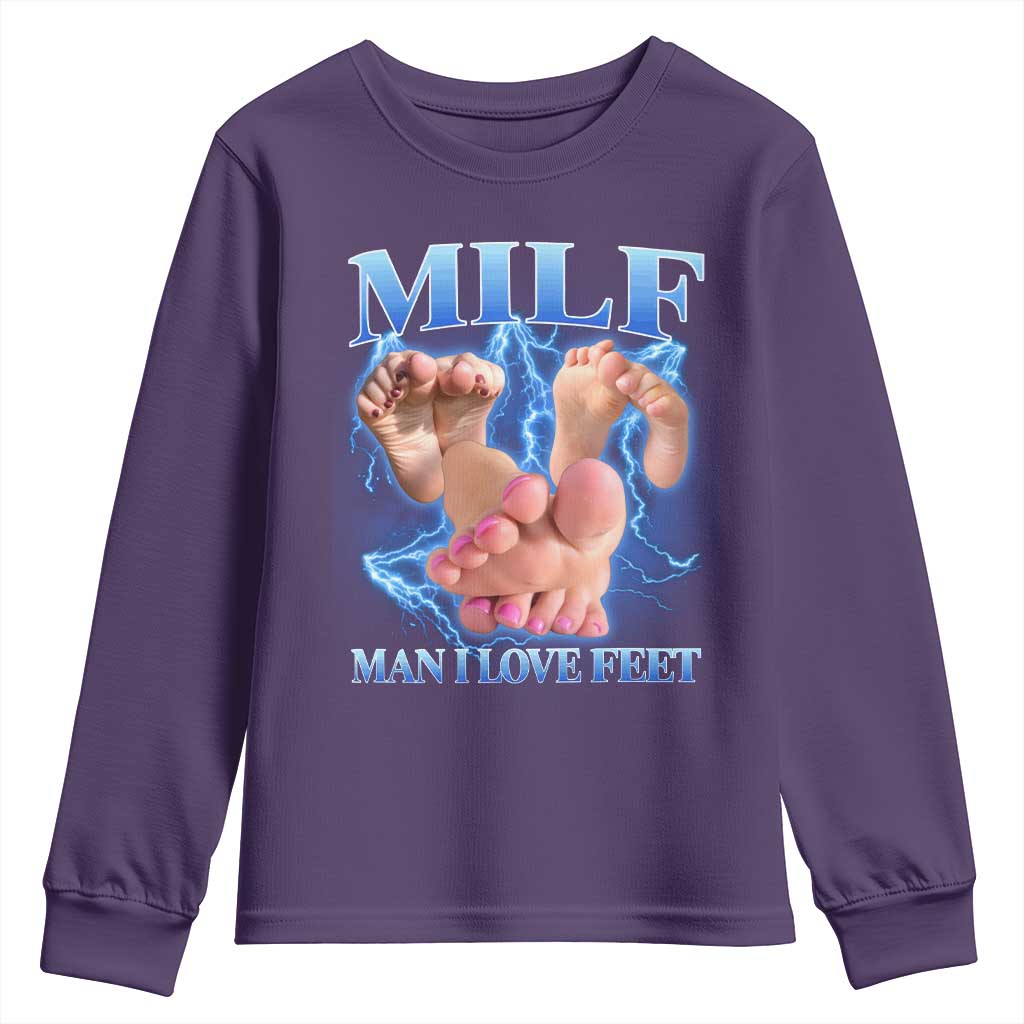 Inappropriate Adult Youth Sweatshirt Vintage Bootleg MILF Man I Love Feet TS10 Purple Print Your Wear