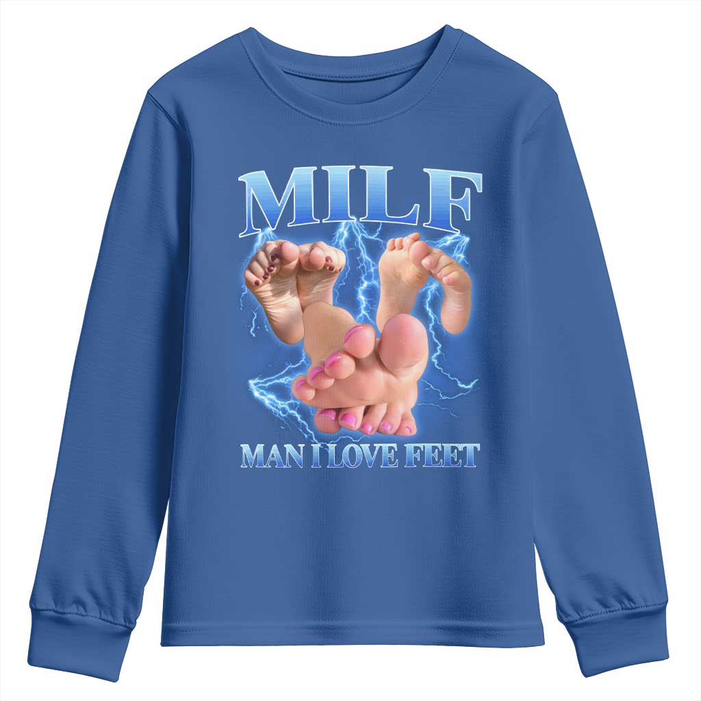 Inappropriate Adult Youth Sweatshirt Vintage Bootleg MILF Man I Love Feet TS10 Royal Blue Print Your Wear