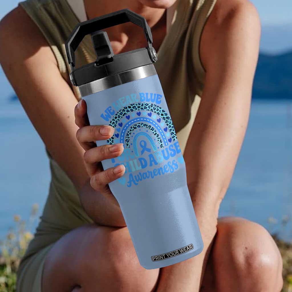We Wear Blue Child Abuse Prevention Flip Straw Tumbler TS10 One Size: 30 oz Light Blue Print Your Wear