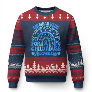 We Wear Blue Child Abuse Prevention Ugly Christmas Sweater TS10 Navy Red Print Your Wear