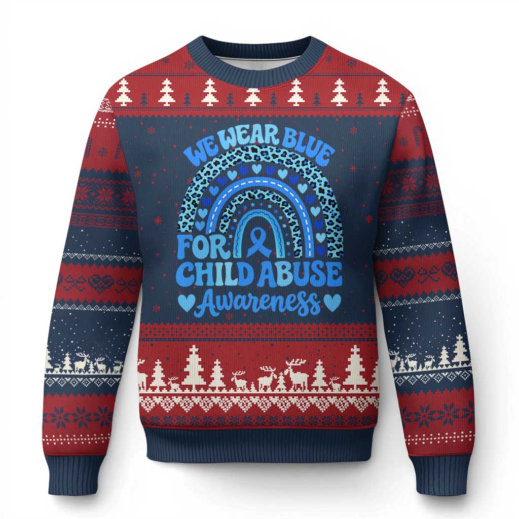 We Wear Blue Child Abuse Prevention Ugly Christmas Sweater TS10 Navy Red Print Your Wear