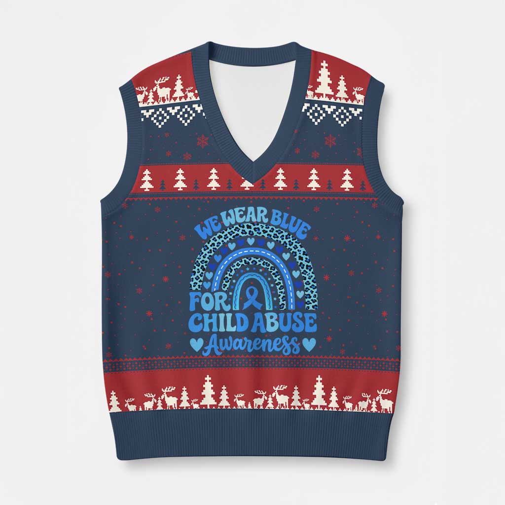 We Wear Blue Child Abuse Prevention V-Neck Knit Sweater Vest TS10 Navy Red Print Your Wear