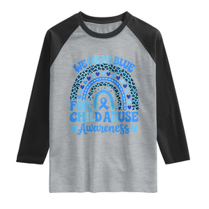 We Wear Blue Child Abuse Prevention Raglan Shirt TS10 Heather Gray Black Print Your Wear