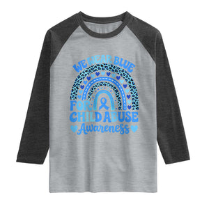 We Wear Blue Child Abuse Prevention Raglan Shirt TS10 Heather Gray Heather Charcoal Print Your Wear