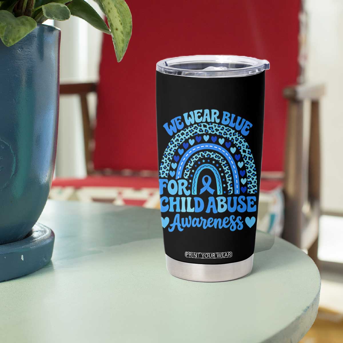 We Wear Blue Child Abuse Prevention Tumbler Cup TS10 Print Your Wear