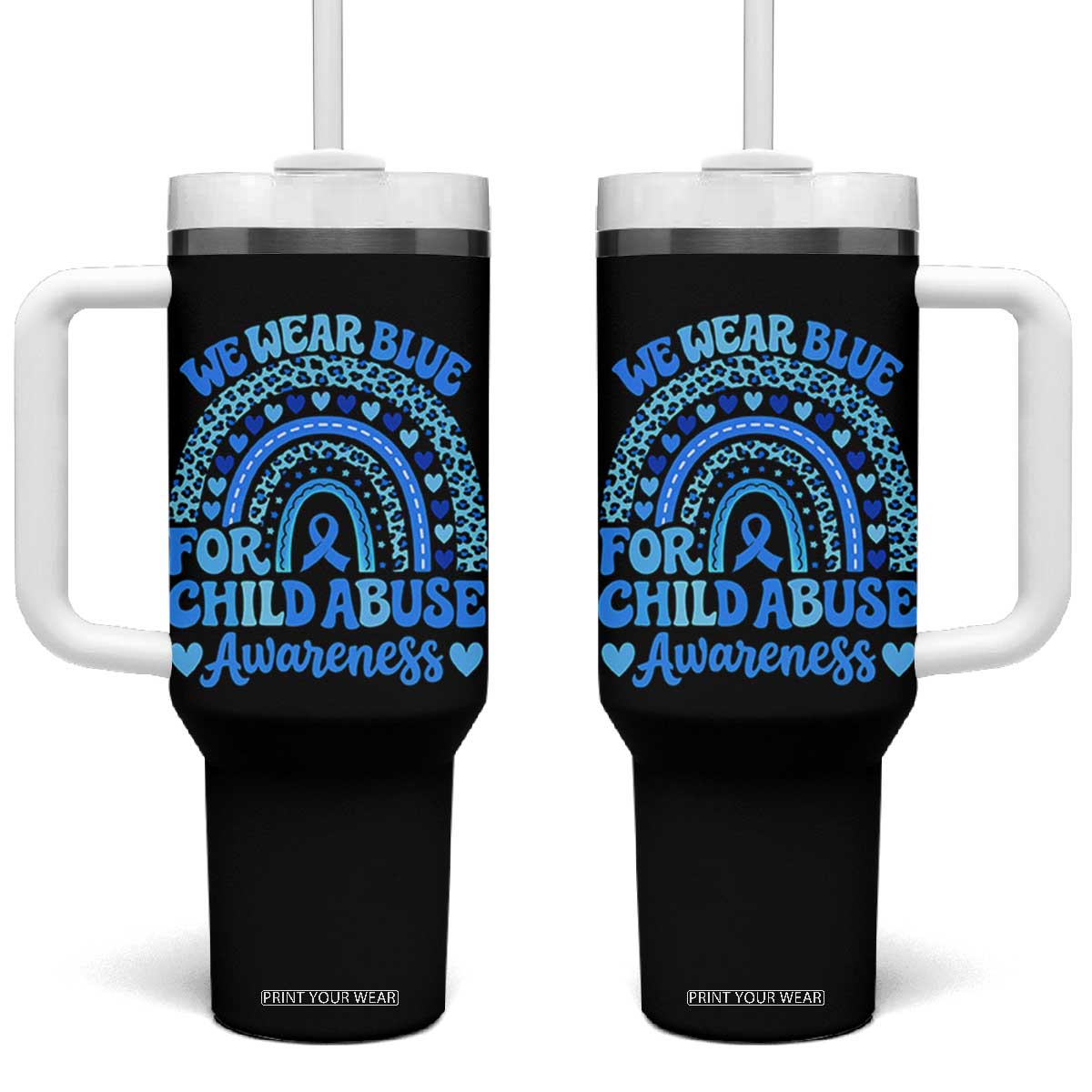 We Wear Blue Child Abuse Prevention Tumbler With Handle TS10 One Size: 40 oz Black Print Your Wear