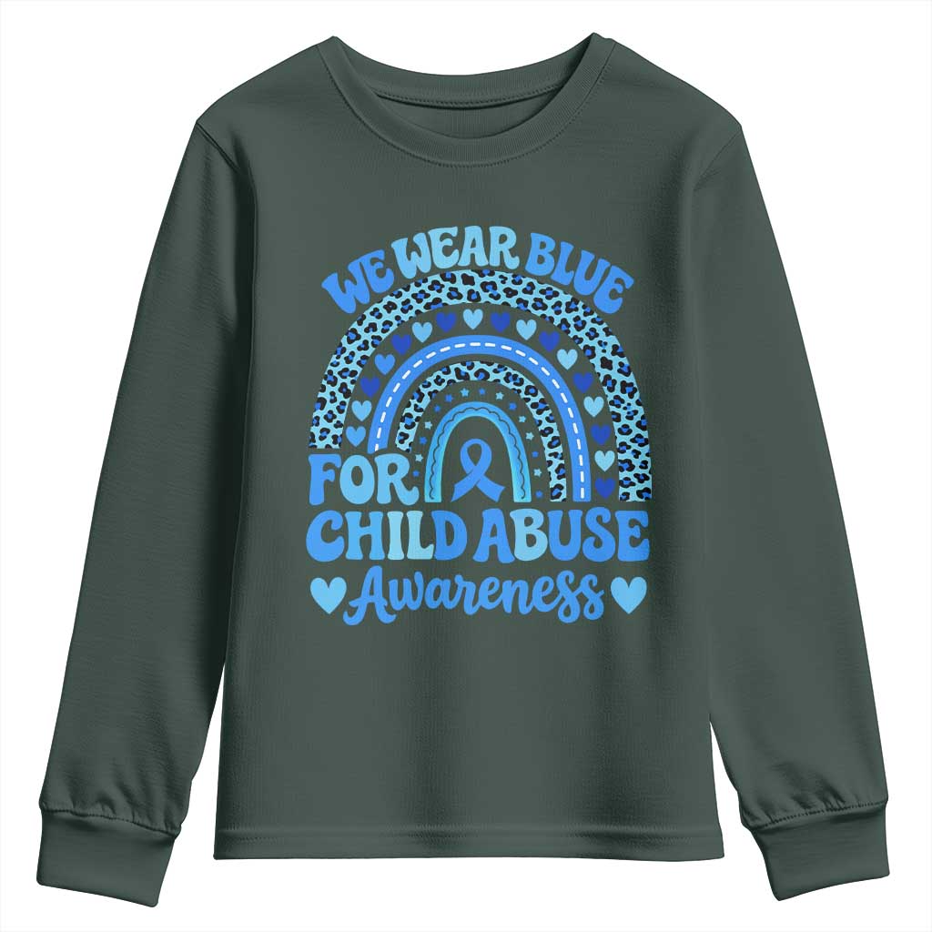We Wear Blue Child Abuse Prevention Youth Sweatshirt TS10 Dark Forest Green Print Your Wear