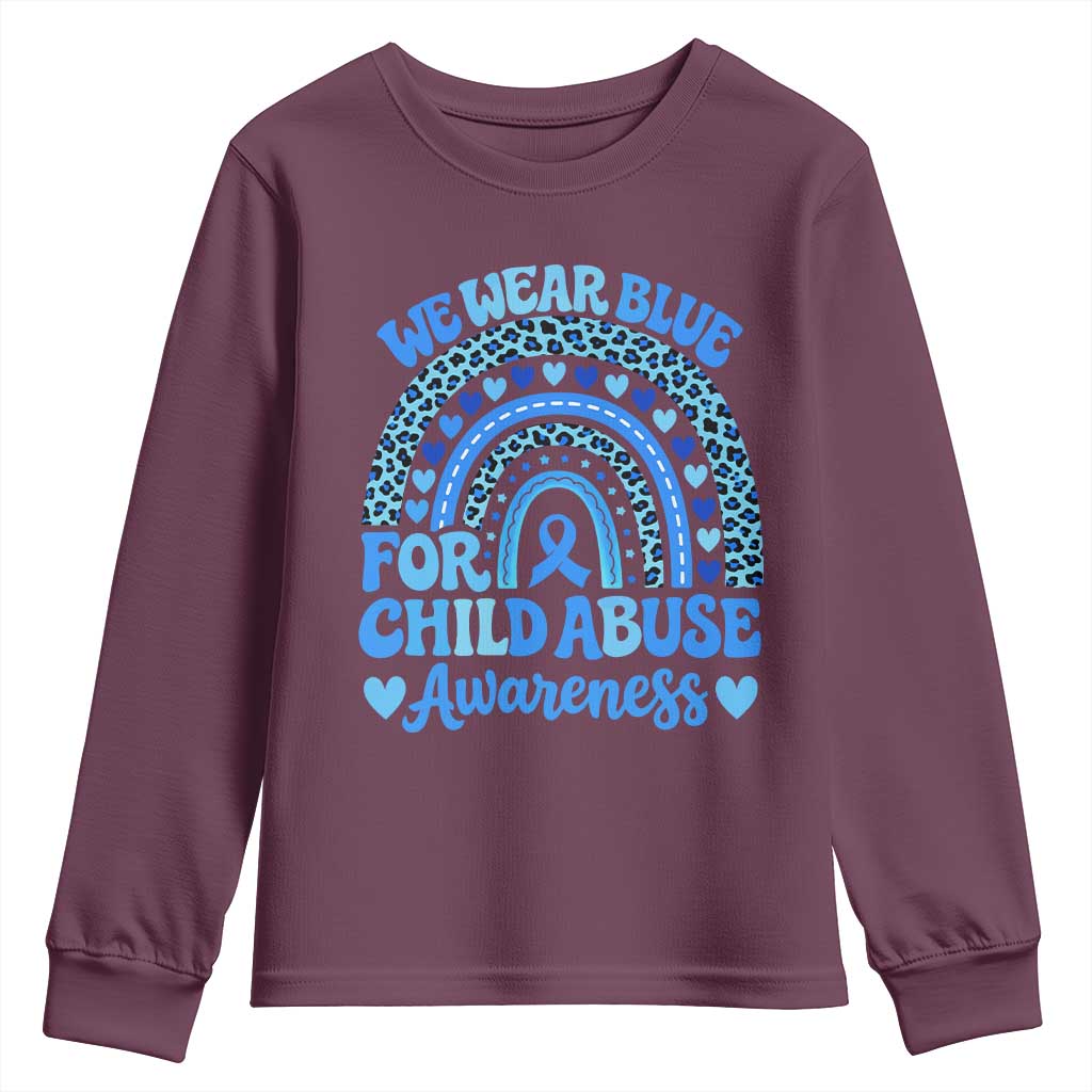 We Wear Blue Child Abuse Prevention Youth Sweatshirt TS10 Maroon Print Your Wear