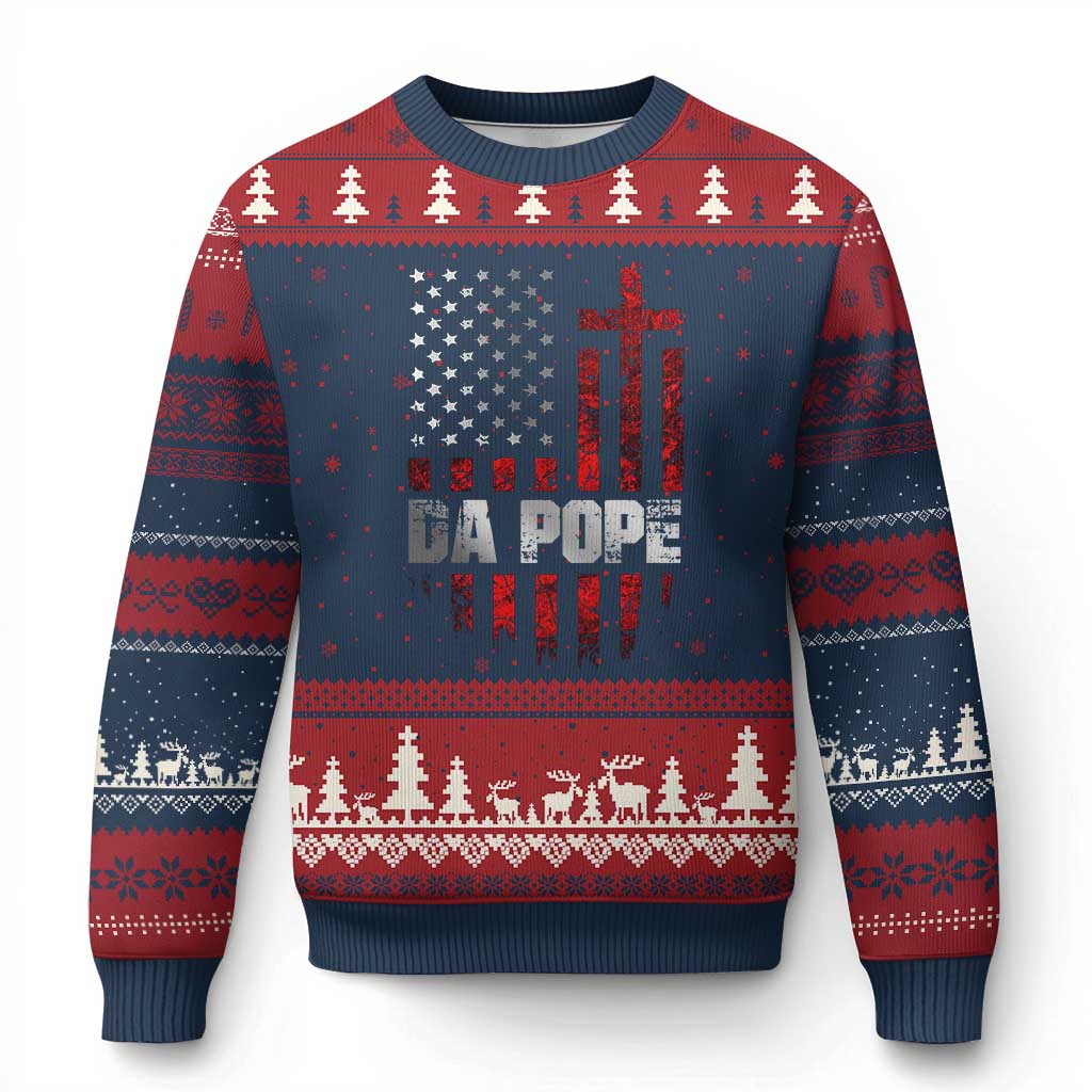 Da Pope Leo XIV Ugly Christmas Sweater From America Chicago America US Flag TS10 Navy Red Print Your Wear